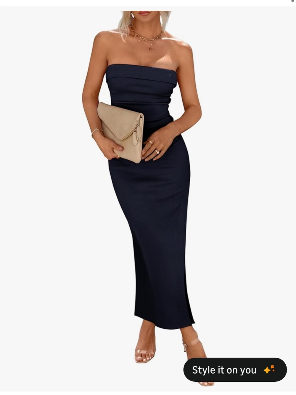Blue ruched ribbed dress